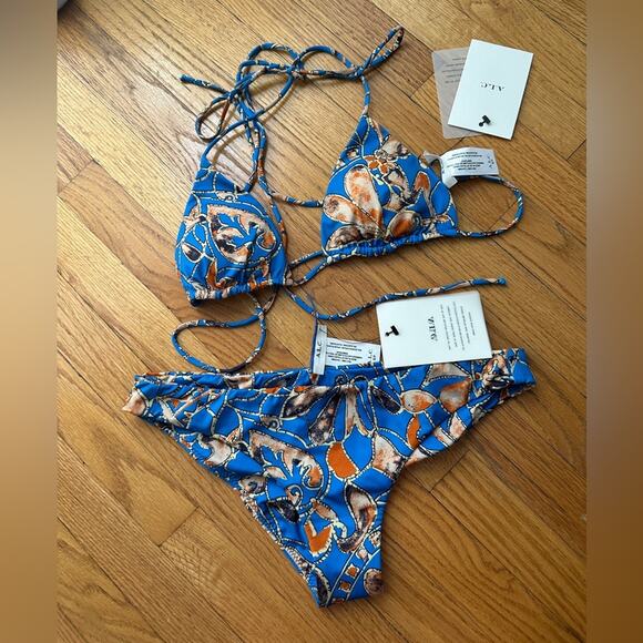 A.L.C. Blue floral triangle bikini top and bottom two piece - Picture 2 of 7